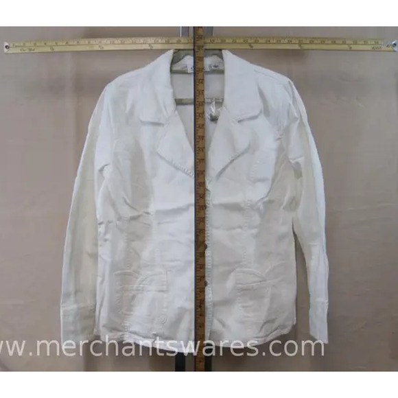 NWT-Denim & Co Large White Three Button Stretch Denim Blazer with Silver Buttons - Picture 6 of 11